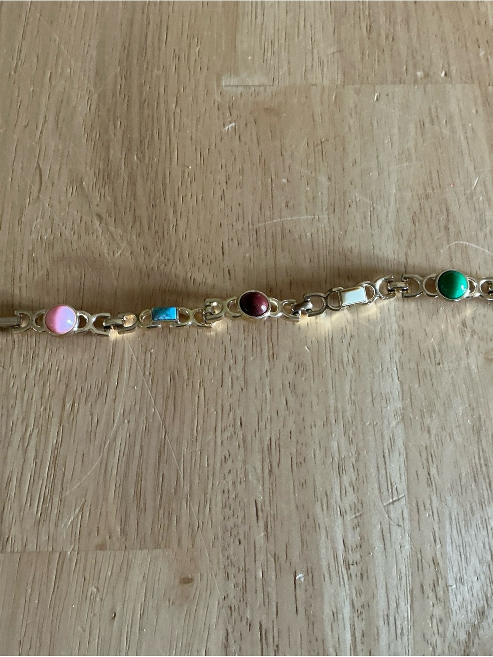 Sarah Coventry Gold-Tone Bracelet with Pink, Turquoise, Maroon, and Green Stones